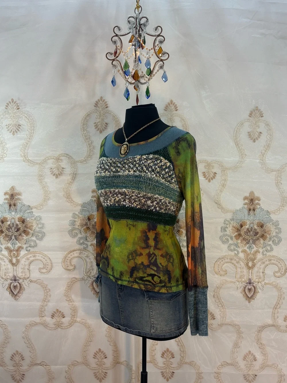 ✨Vintage Y2K Mixed Media Tie Dye Sweater Top✨